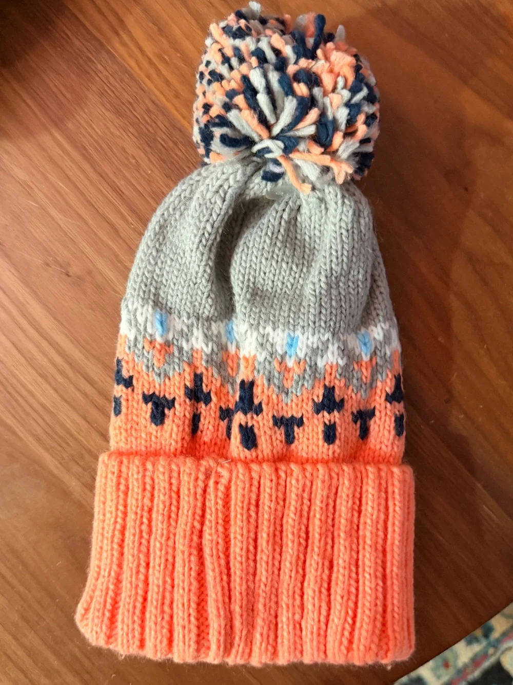 TWO piece gray / orange beanies and one pair of gloves
